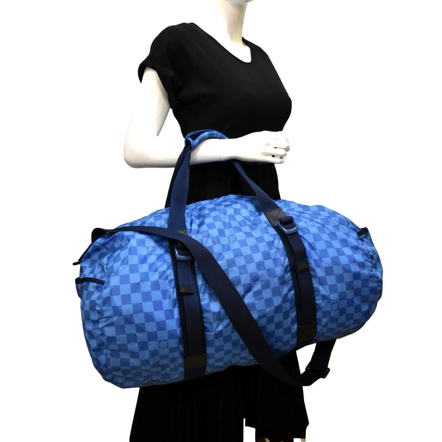 LOUIS VUITTON  Keepall 50 Adventure Practical Nylon Damier Masai Duffle Travel Bag Blue - Final Sale