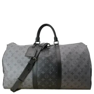 LOUIS VUITTON Keepall 50 Bandouliere Monogram Eclipse Travel Bag Black