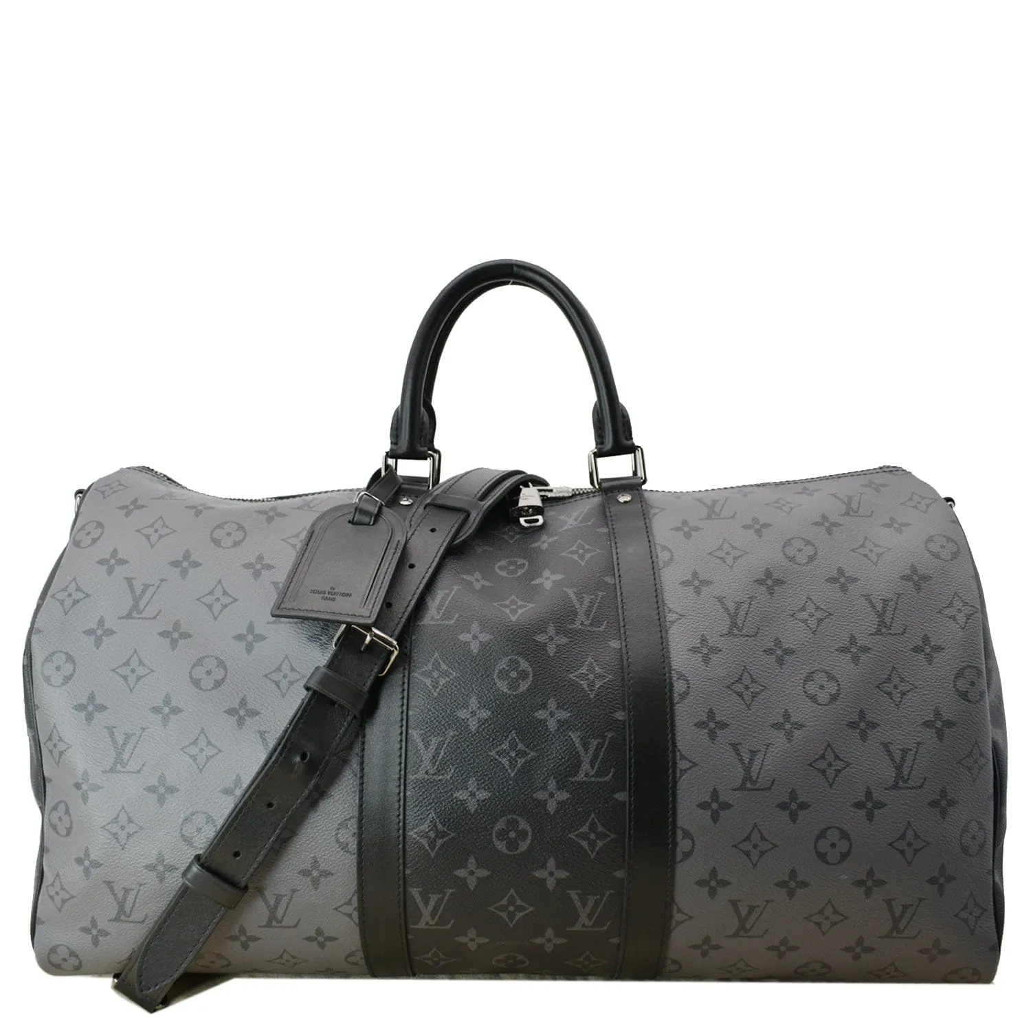 LOUIS VUITTON Keepall 50 Bandouliere Monogram Eclipse Travel Bag Black