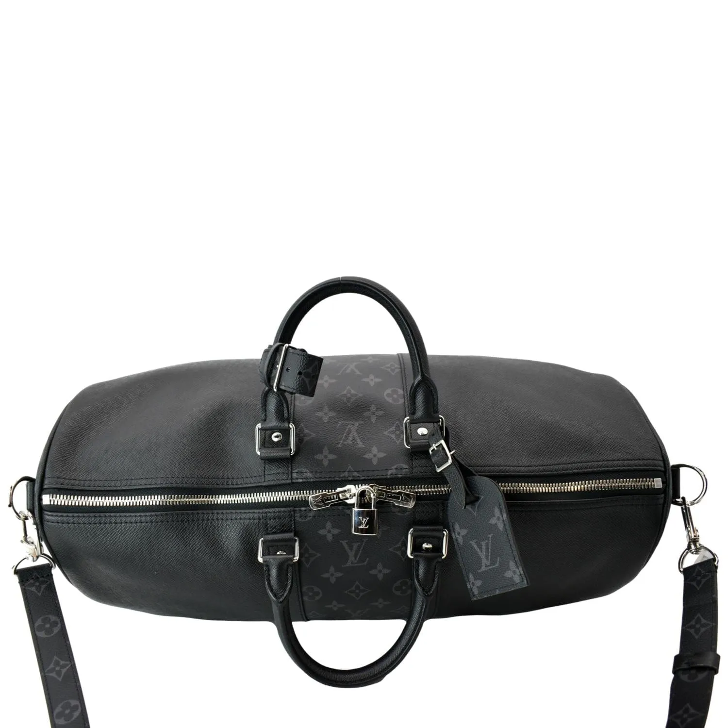 LOUIS VUITTON Keepall 50 Bandouliere Monogram Taiga Leather Travel Bag Black
