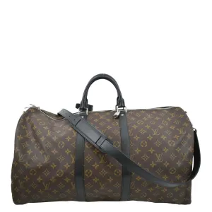 LOUIS VUITTON Keepall 55 Bandouliere Monogram Canvas Travel Bag Brown