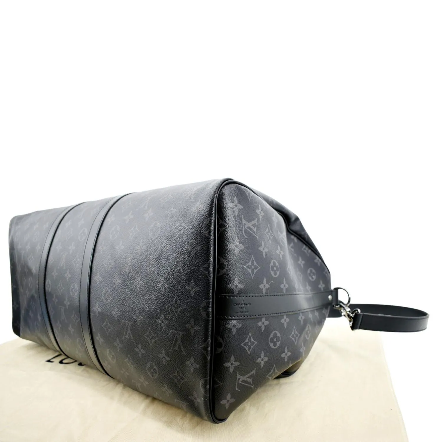 LOUIS VUITTON Keepall 55 Bandouliere Monogram Eclipse Travel Bag Black