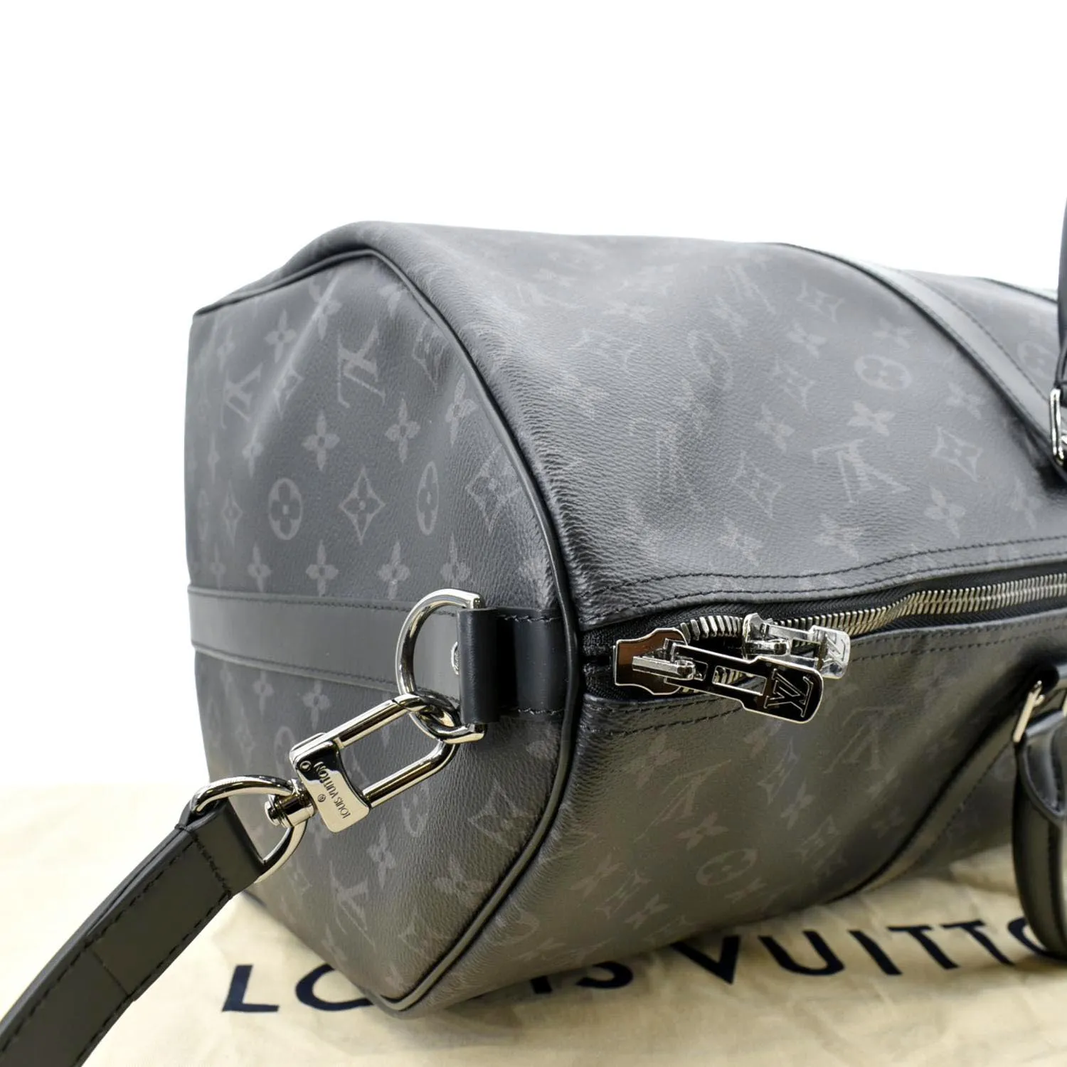 LOUIS VUITTON Keepall 55 Bandouliere Monogram Eclipse Travel Bag Black