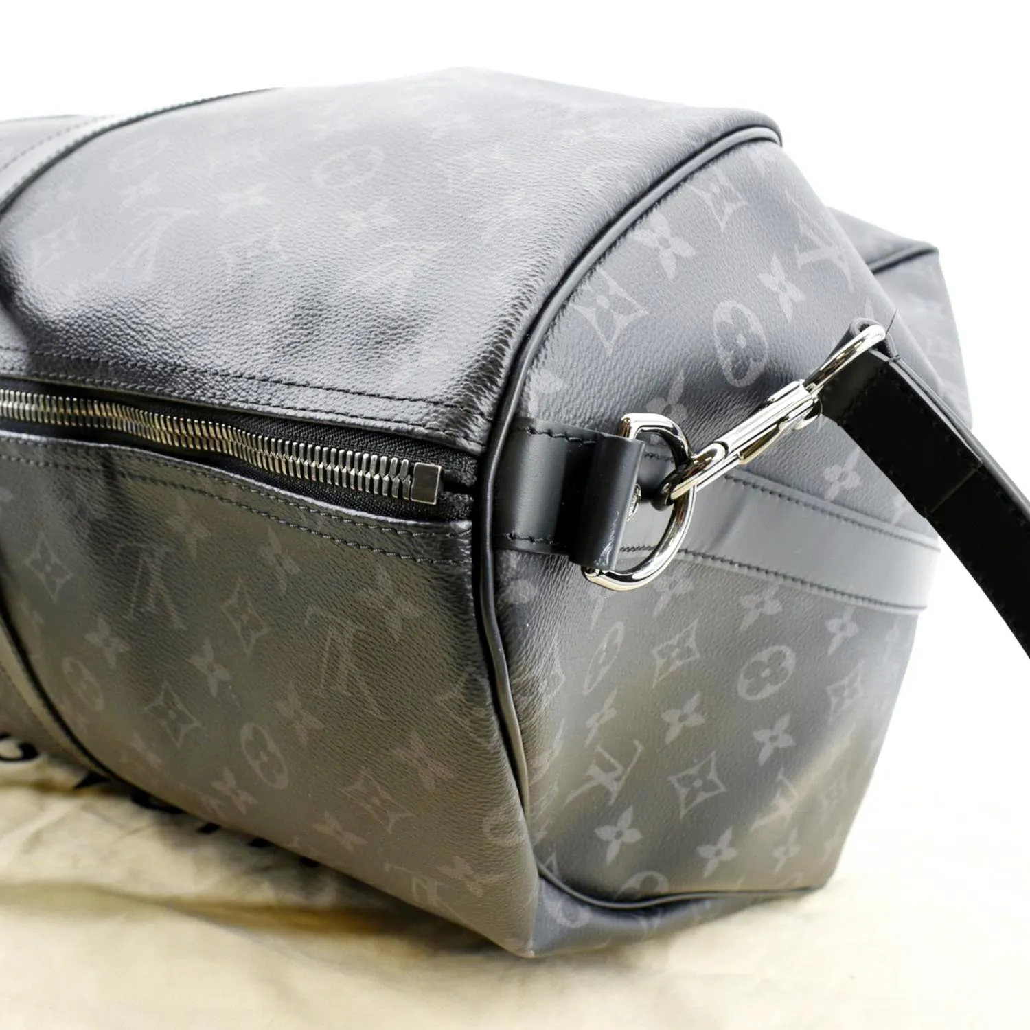 LOUIS VUITTON Keepall 55 Bandouliere Monogram Eclipse Travel Bag Black
