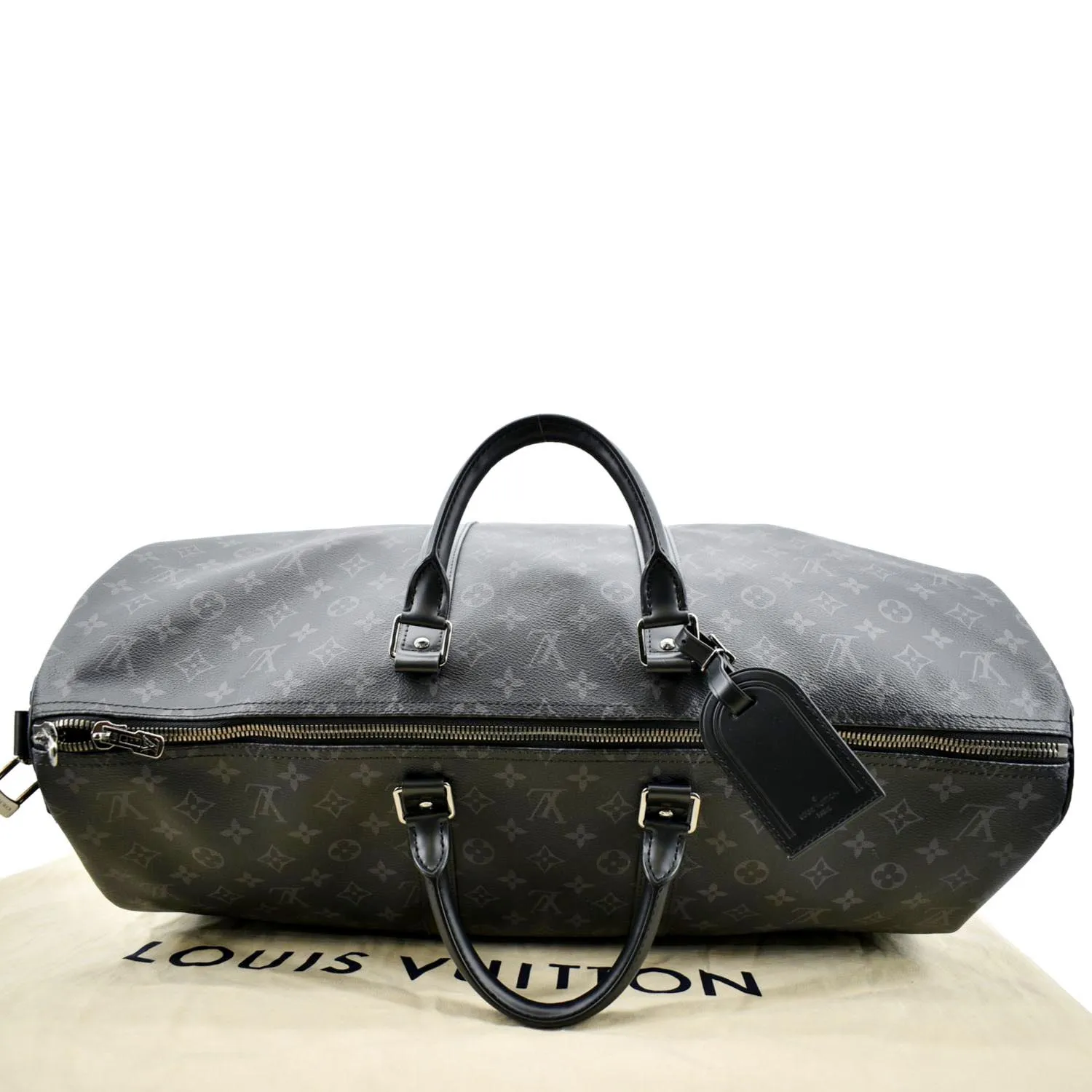 LOUIS VUITTON Keepall 55 Bandouliere Monogram Eclipse Travel Bag Black