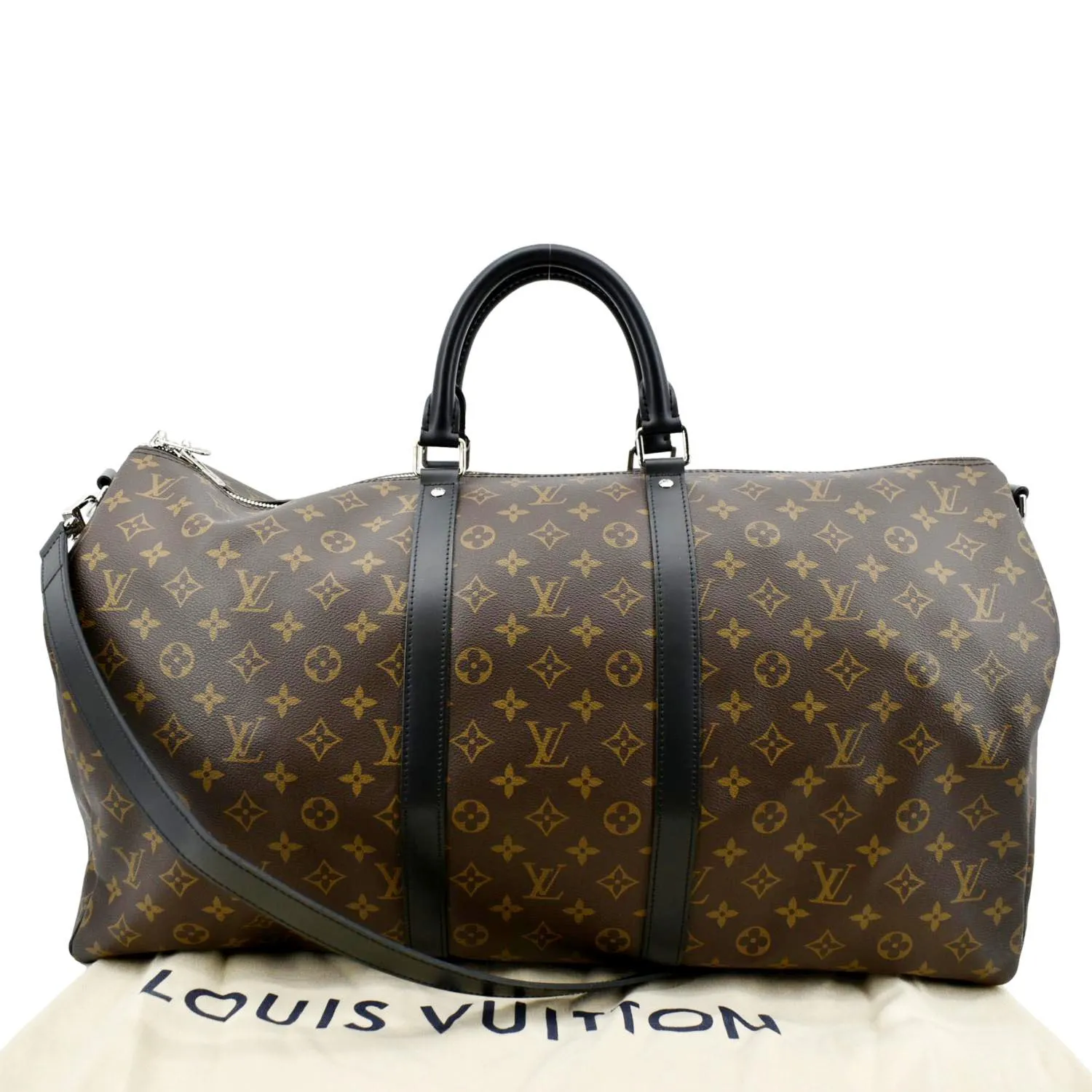LOUIS VUITTON Keepall 55 Bandouliere Monogram Macassar Travel Bag Brown