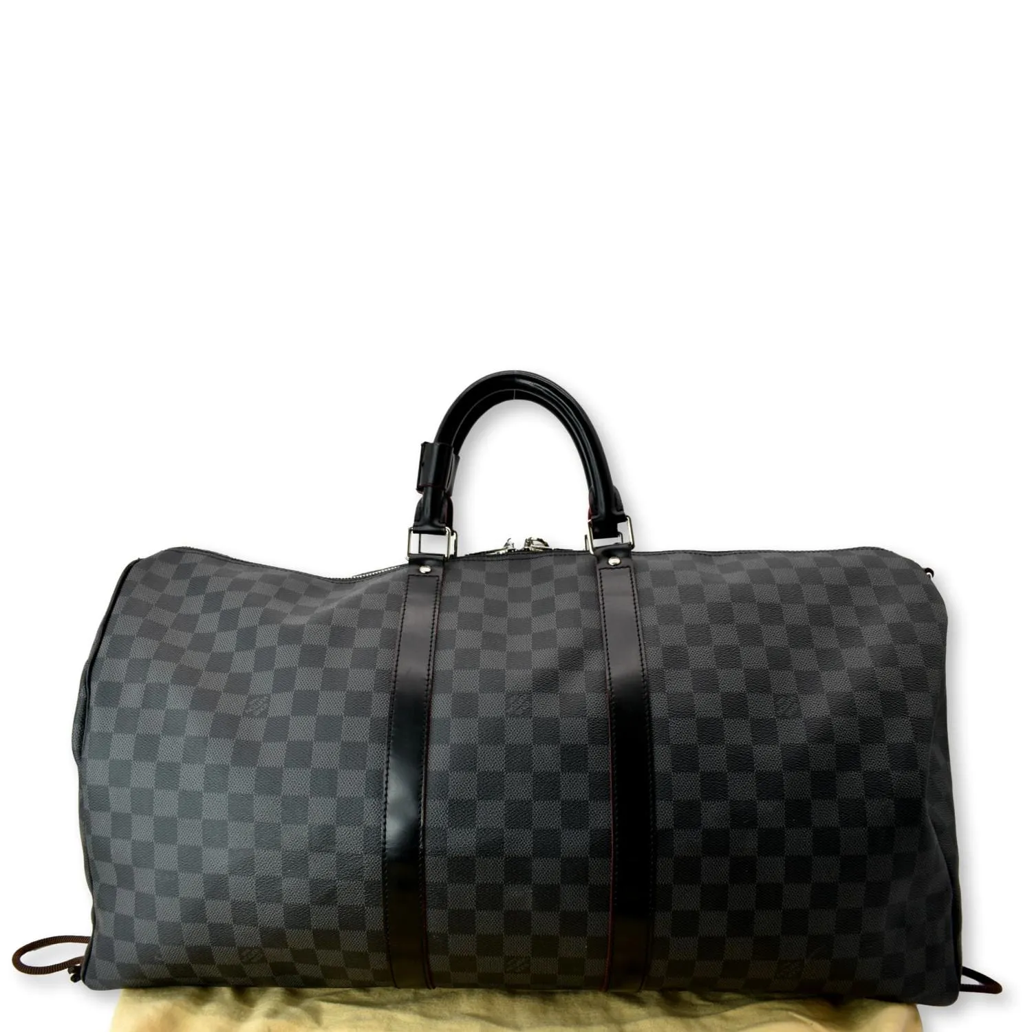 LOUIS VUITTON Keepall 55 Damier Graphite Bandouliere Travel Bag Black