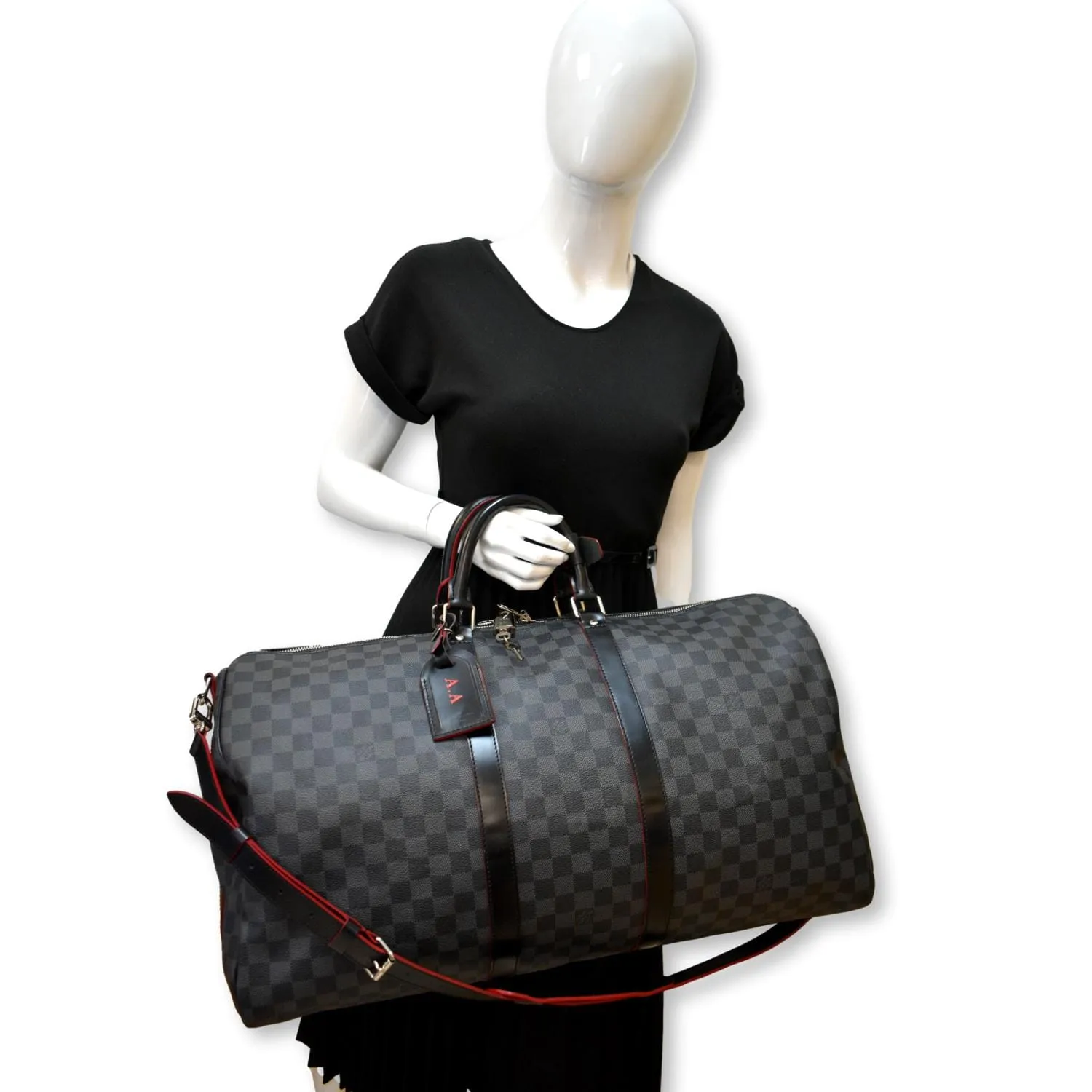 LOUIS VUITTON Keepall 55 Damier Graphite Bandouliere Travel Bag Black
