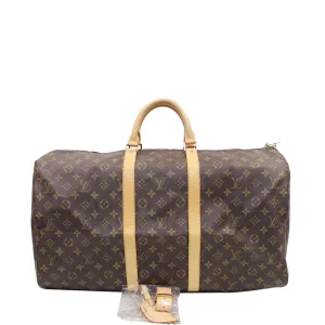 LOUIS VUITTON Keepall 55 Monogram Canvas Travel Bag Brown