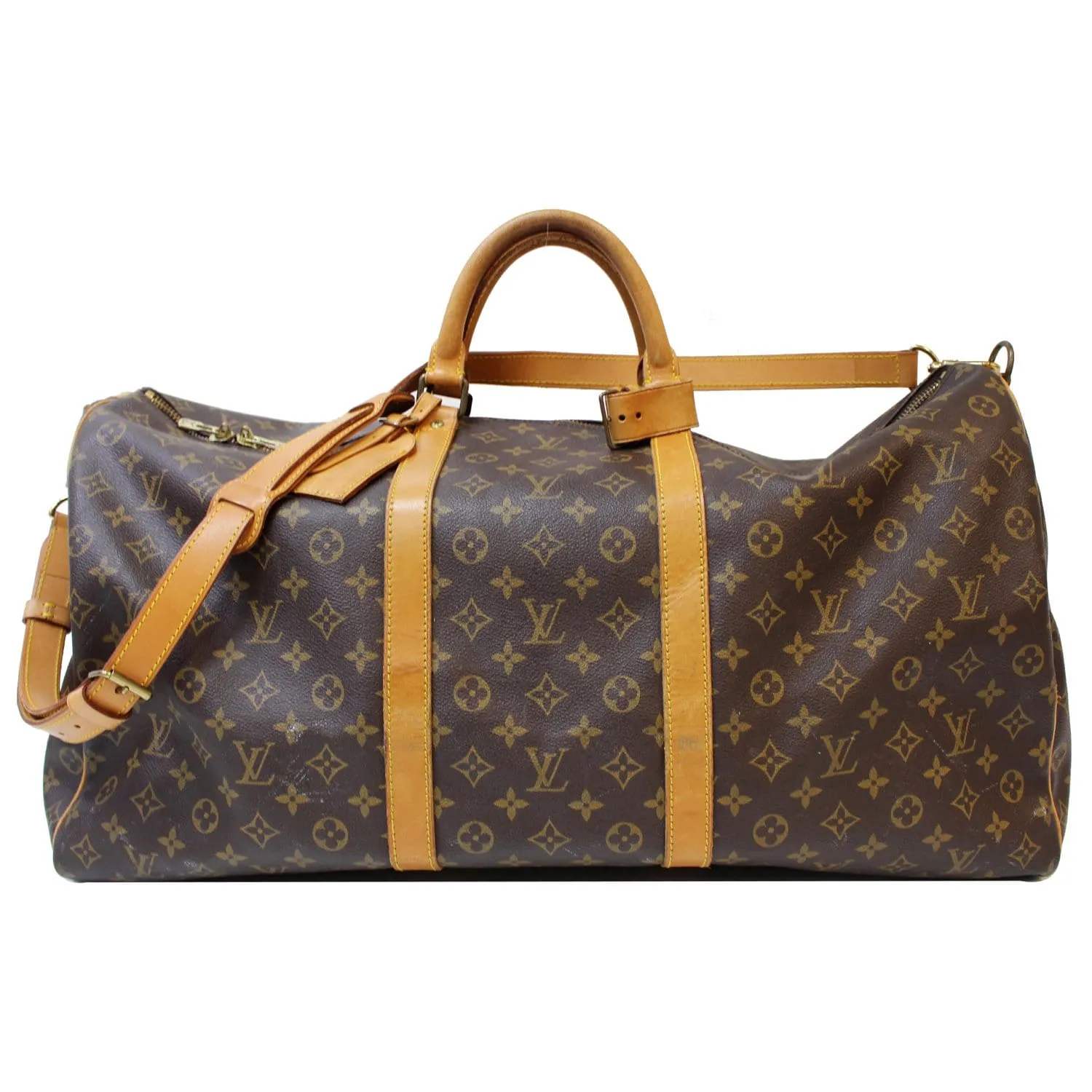 LOUIS VUITTON Keepall 60 Bandouliere Monogram Canvas Travel Bag Brown