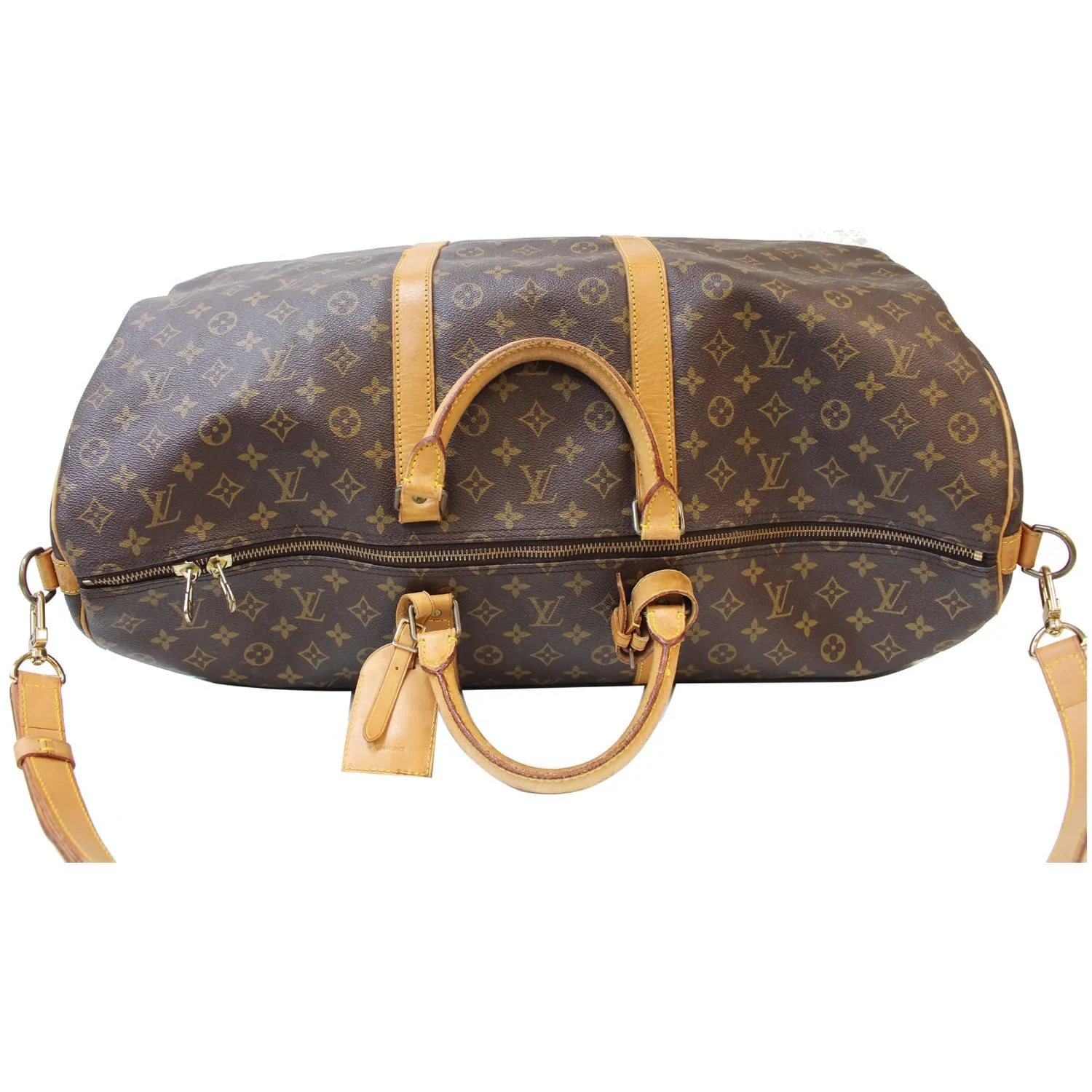 LOUIS VUITTON Keepall 60 Bandouliere Monogram Canvas Travel Bag Brown