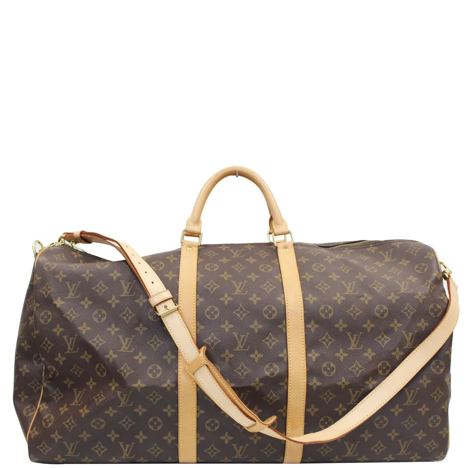 LOUIS VUITTON Keepall 60 Bandouliere Monogram Canvas Travel Bag Brown