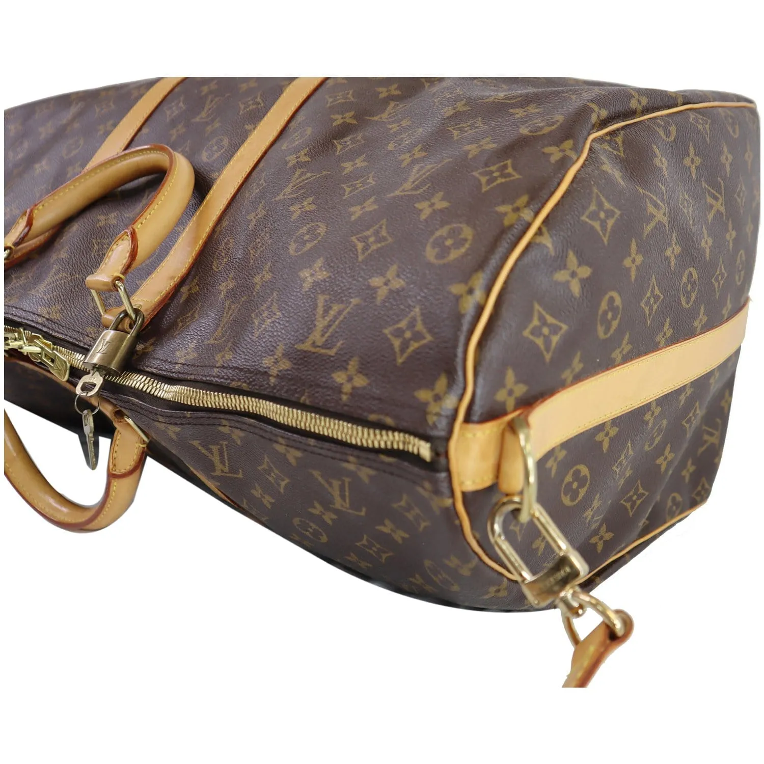 LOUIS VUITTON Keepall 60 Bandouliere Monogram Canvas Travel Bag Brown