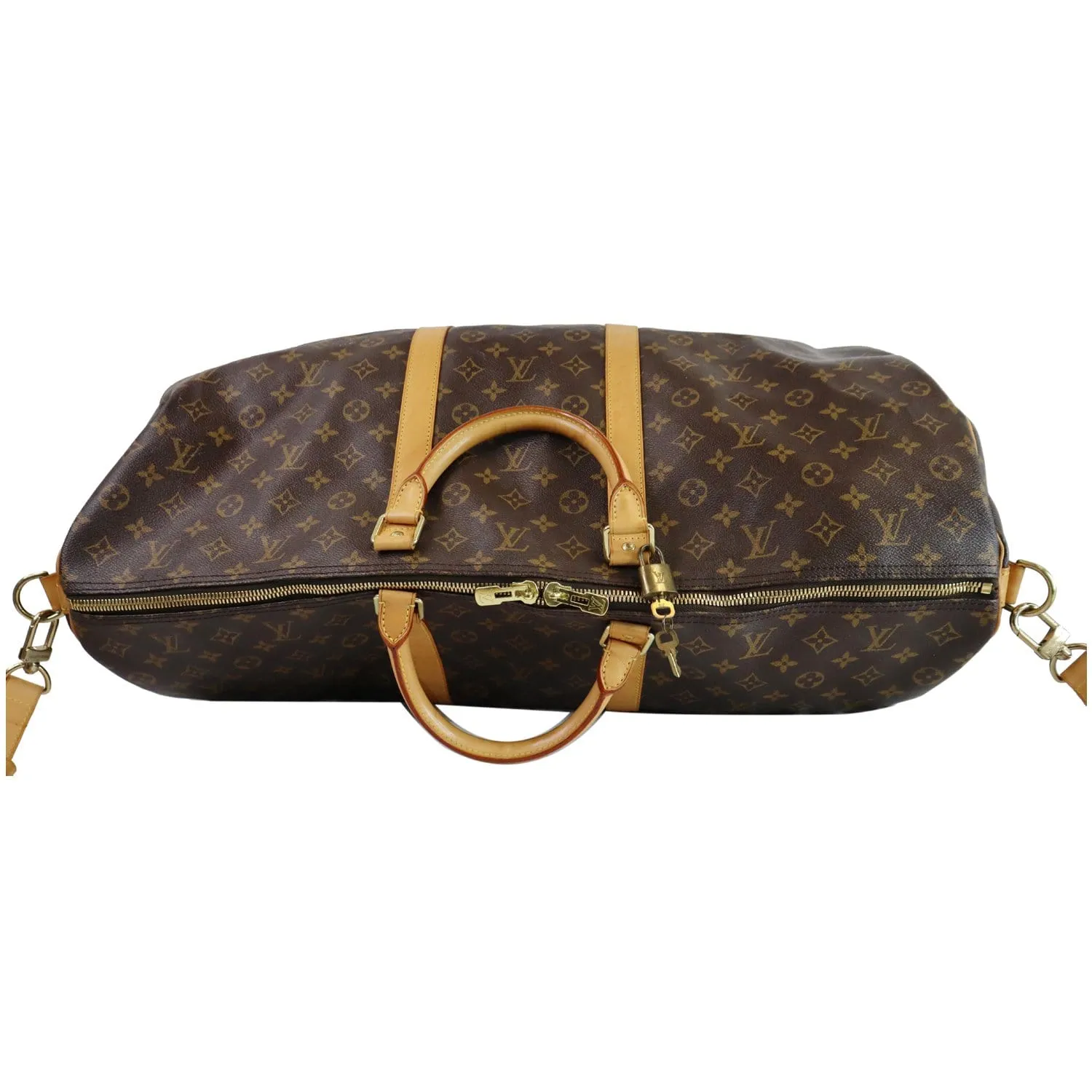 LOUIS VUITTON Keepall 60 Bandouliere Monogram Canvas Travel Bag Brown