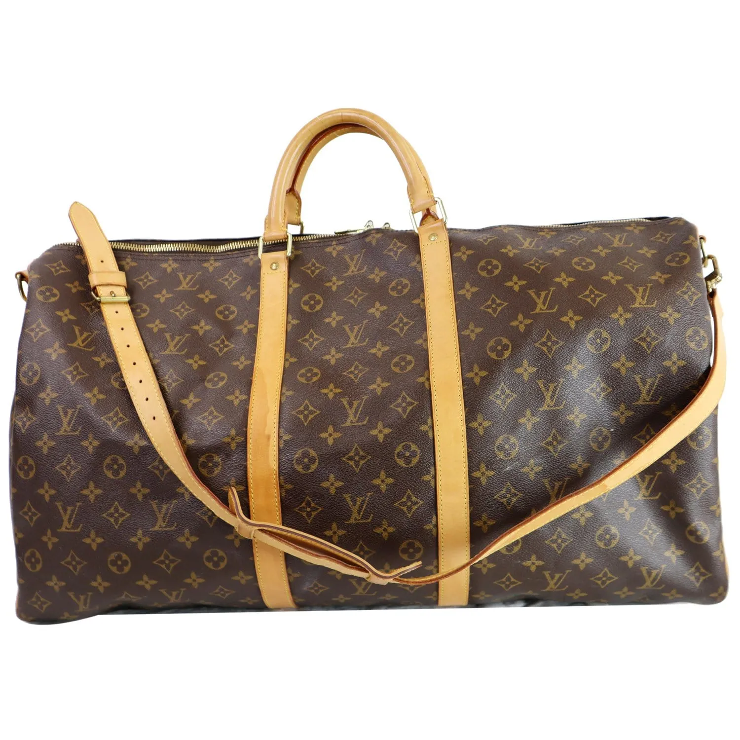 LOUIS VUITTON Keepall 60 Bandouliere Monogram Canvas Travel Bag Brown