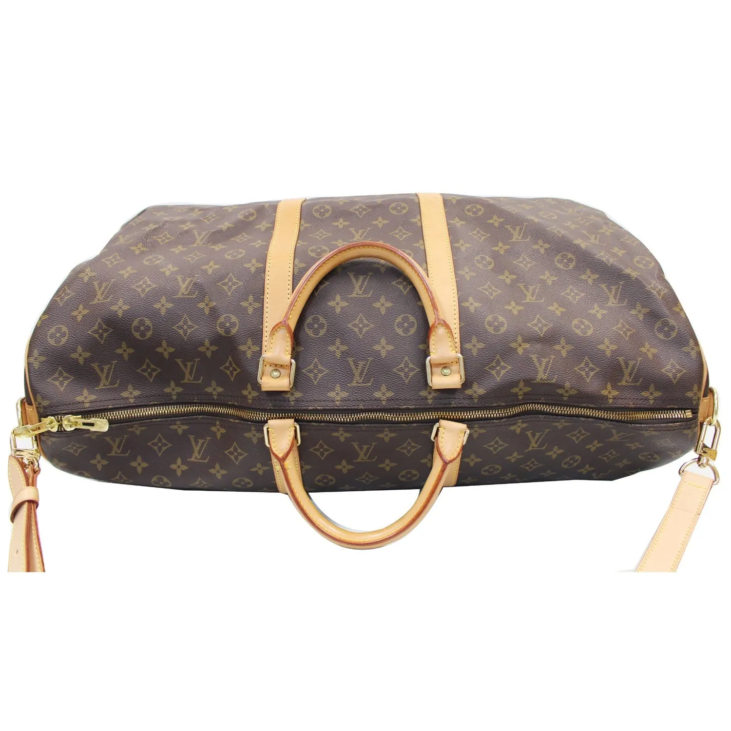 LOUIS VUITTON Keepall 60 Bandouliere Monogram Canvas Travel Bag Brown
