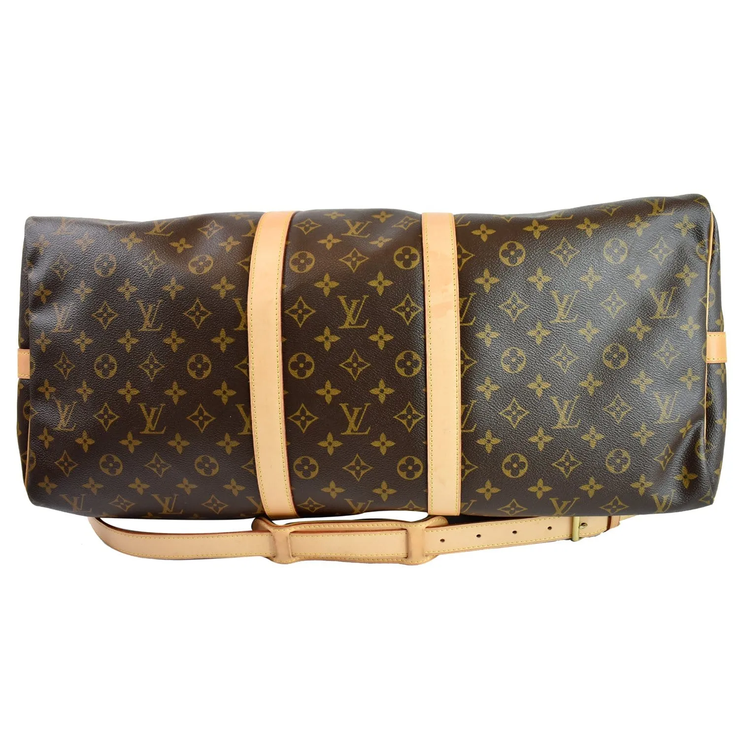 LOUIS VUITTON Keepall Bandouliere 55 Monogram Canvas Travel Bag Brown