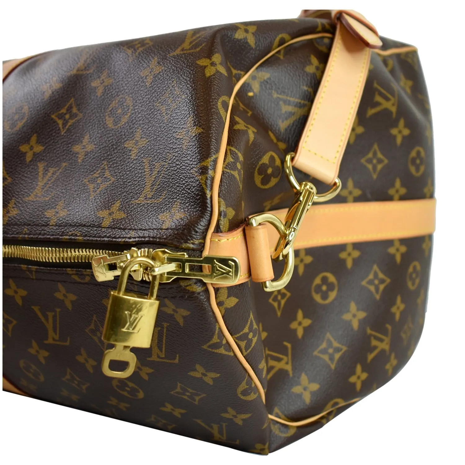 LOUIS VUITTON Keepall Bandouliere 55 Monogram Canvas Travel Bag Brown