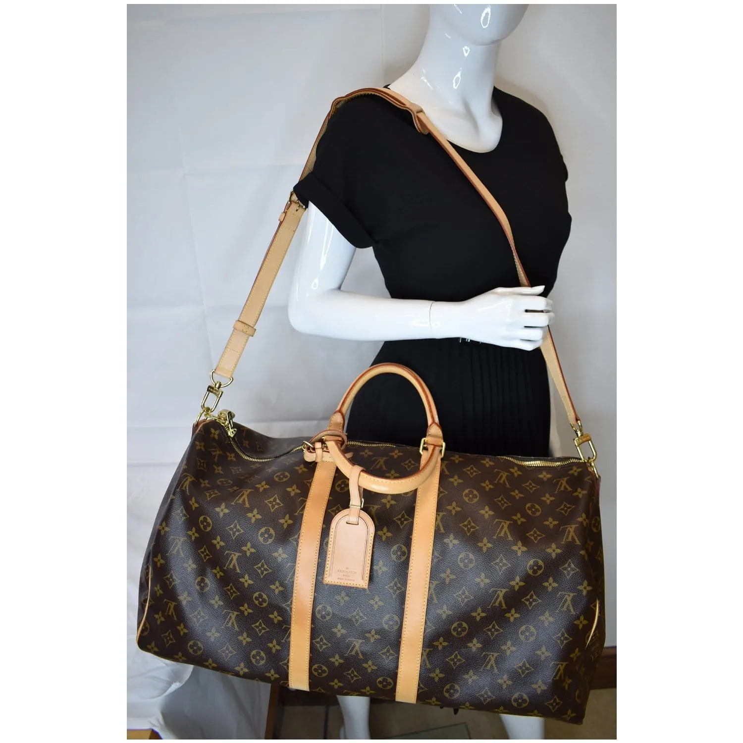 LOUIS VUITTON Keepall Bandouliere 55 Monogram Canvas Travel Bag Brown