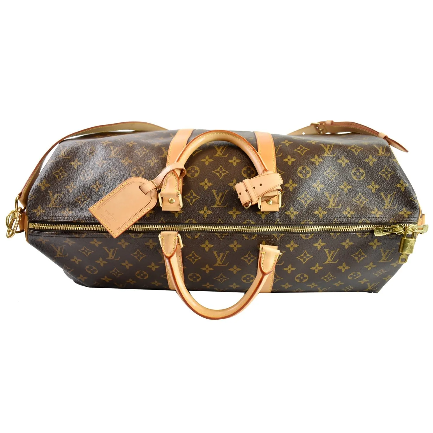 LOUIS VUITTON Keepall Bandouliere 55 Monogram Canvas Travel Bag Brown