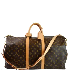 LOUIS VUITTON Keepall Bandouliere 55 Monogram Canvas Travel Bag Brown