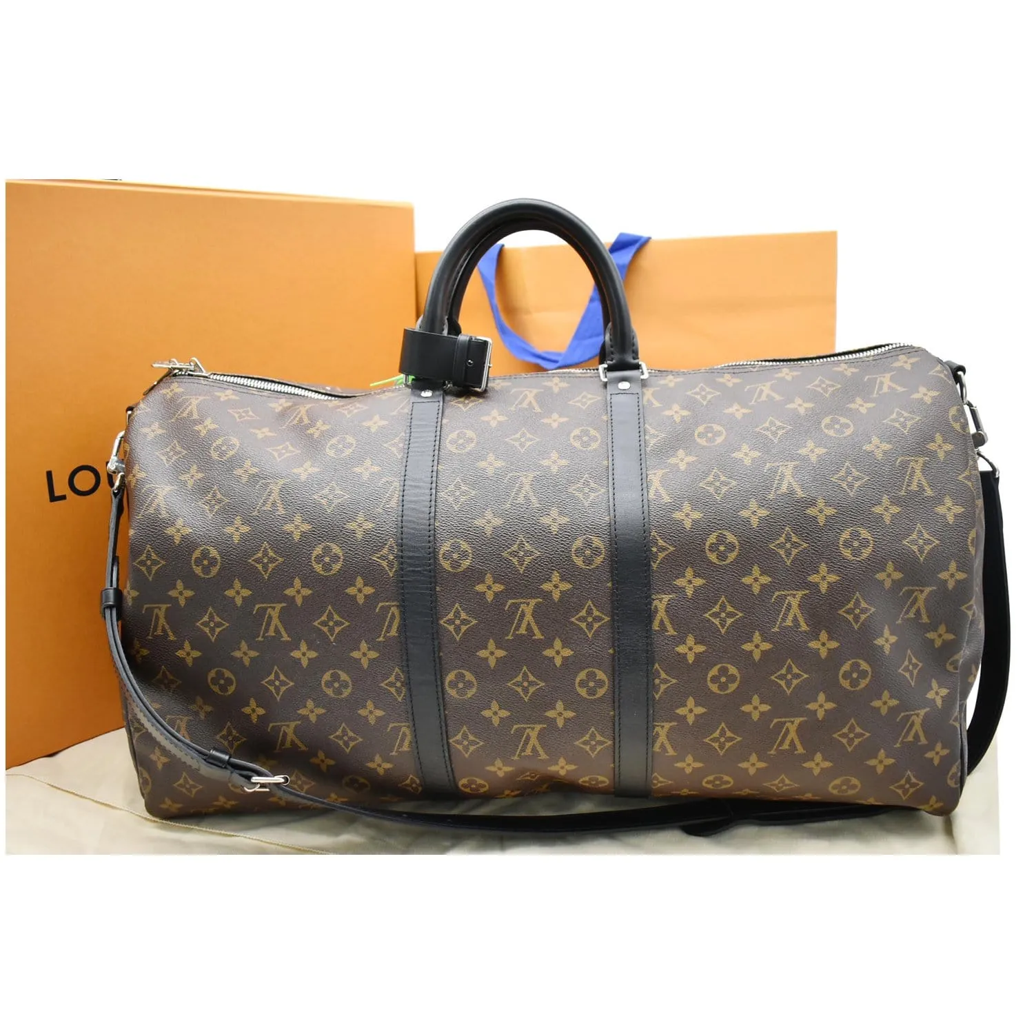 LOUIS VUITTON Keepall Bandouliere 55 Monogram Macassar Travel Bag Brown