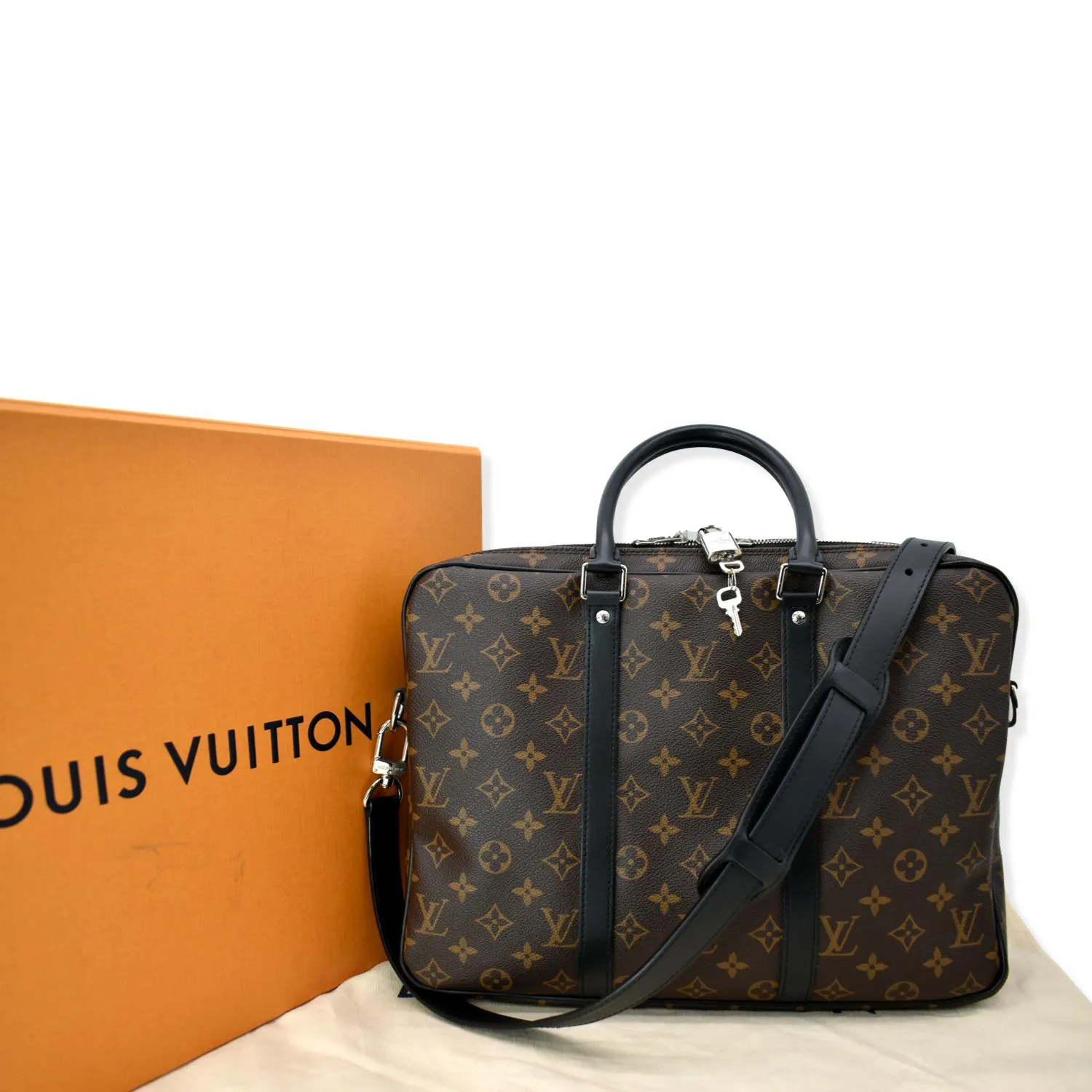 LOUIS VUITTON Porte Documents Voyage PM Monogram Canvas Briefcase Bag Brown