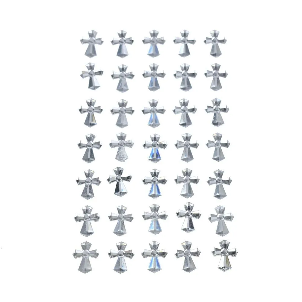Metallic 3D Cross Rhinestone Stickers, 35-Piece
