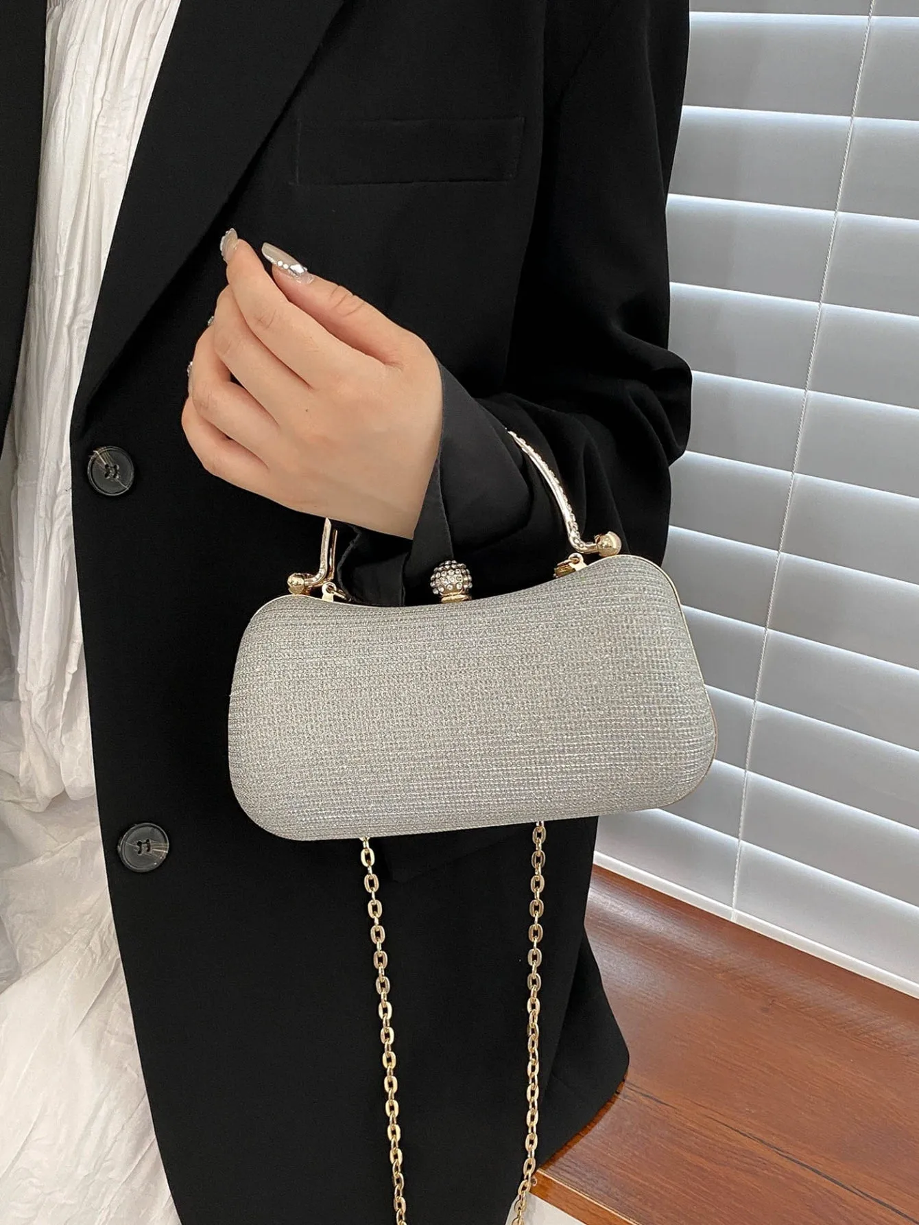 Mini Rhinestone Decor Chain Glitter Box Bag - Silver