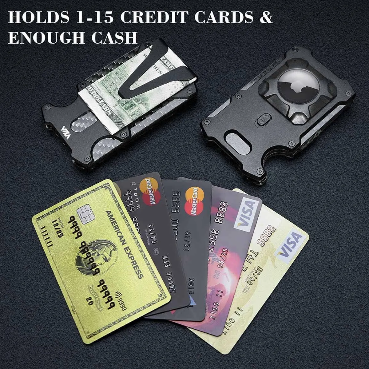 Minimalist Carbon Fiber RFID Blocking AirTag Wallet