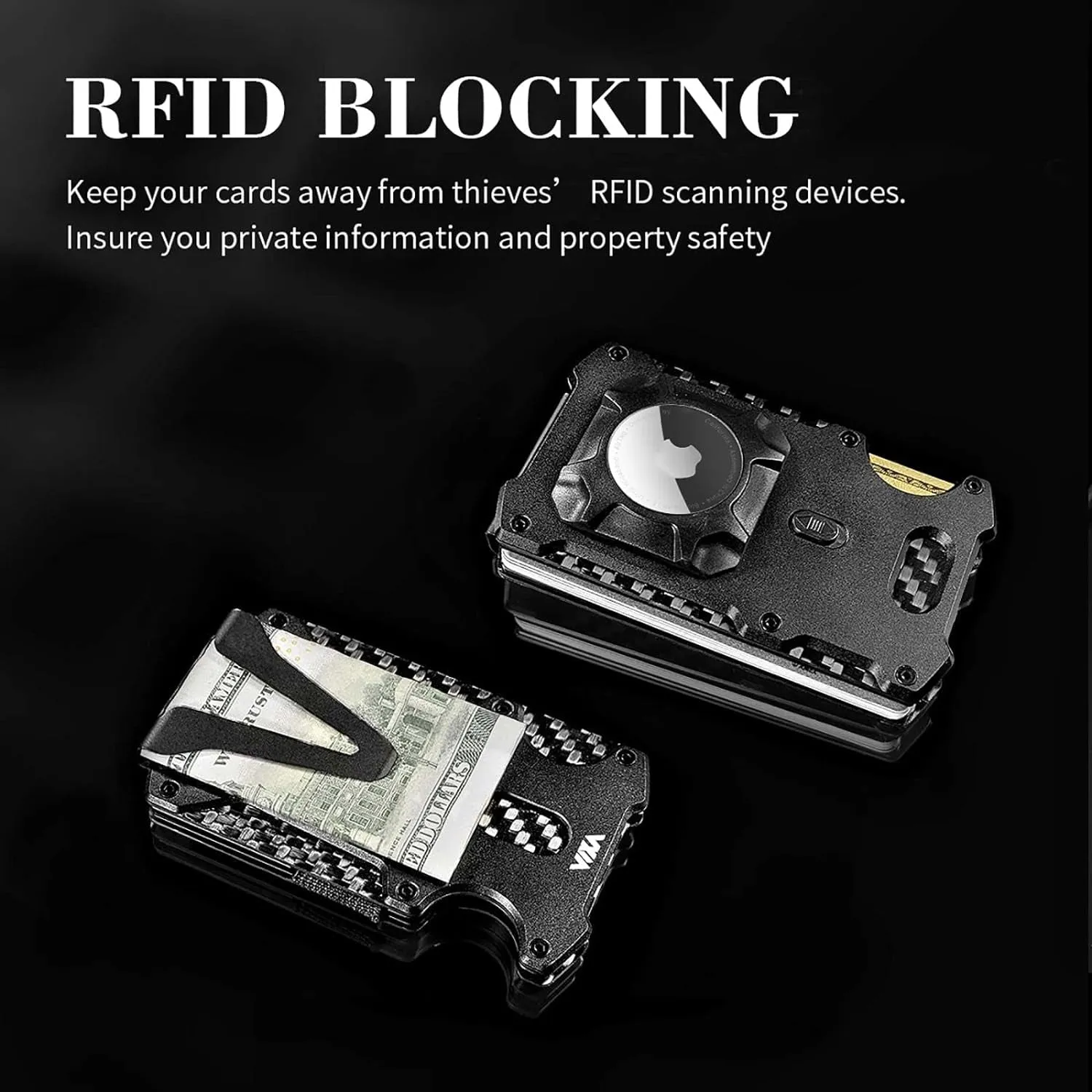 Minimalist Carbon Fiber RFID Blocking AirTag Wallet