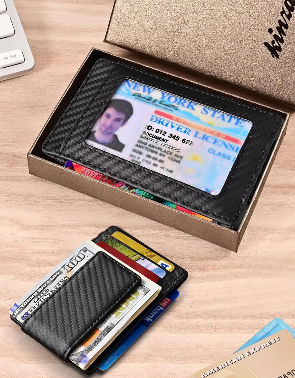 Money Clip, Front Pocket Wallet, Leather RFID Blocking Strong Magnet Thin Wallet
