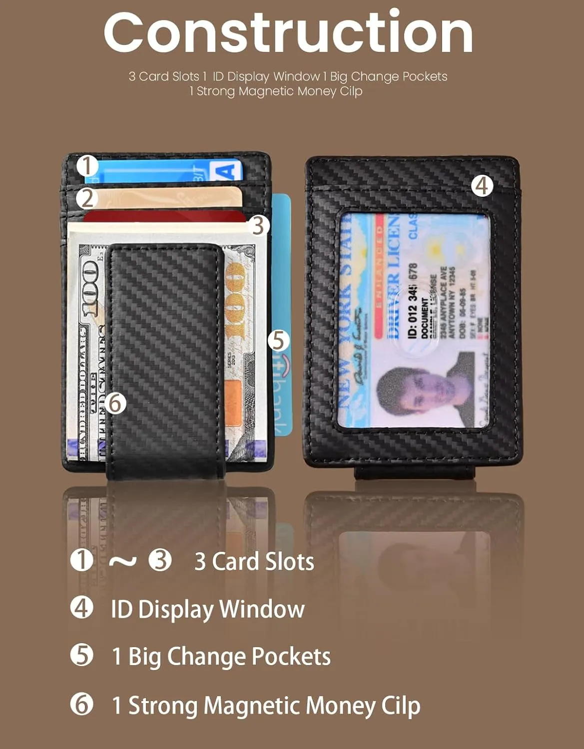 Money Clip, Front Pocket Wallet, Leather RFID Blocking Strong Magnet Thin Wallet