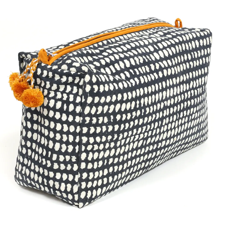 Navy dot beauty bag