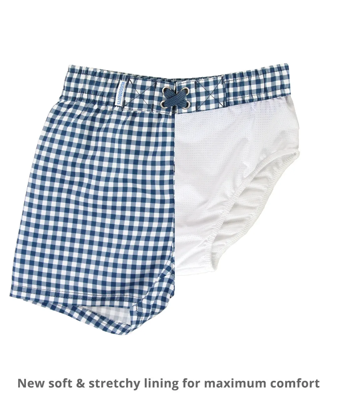 Navy Gingham Swim Trunks