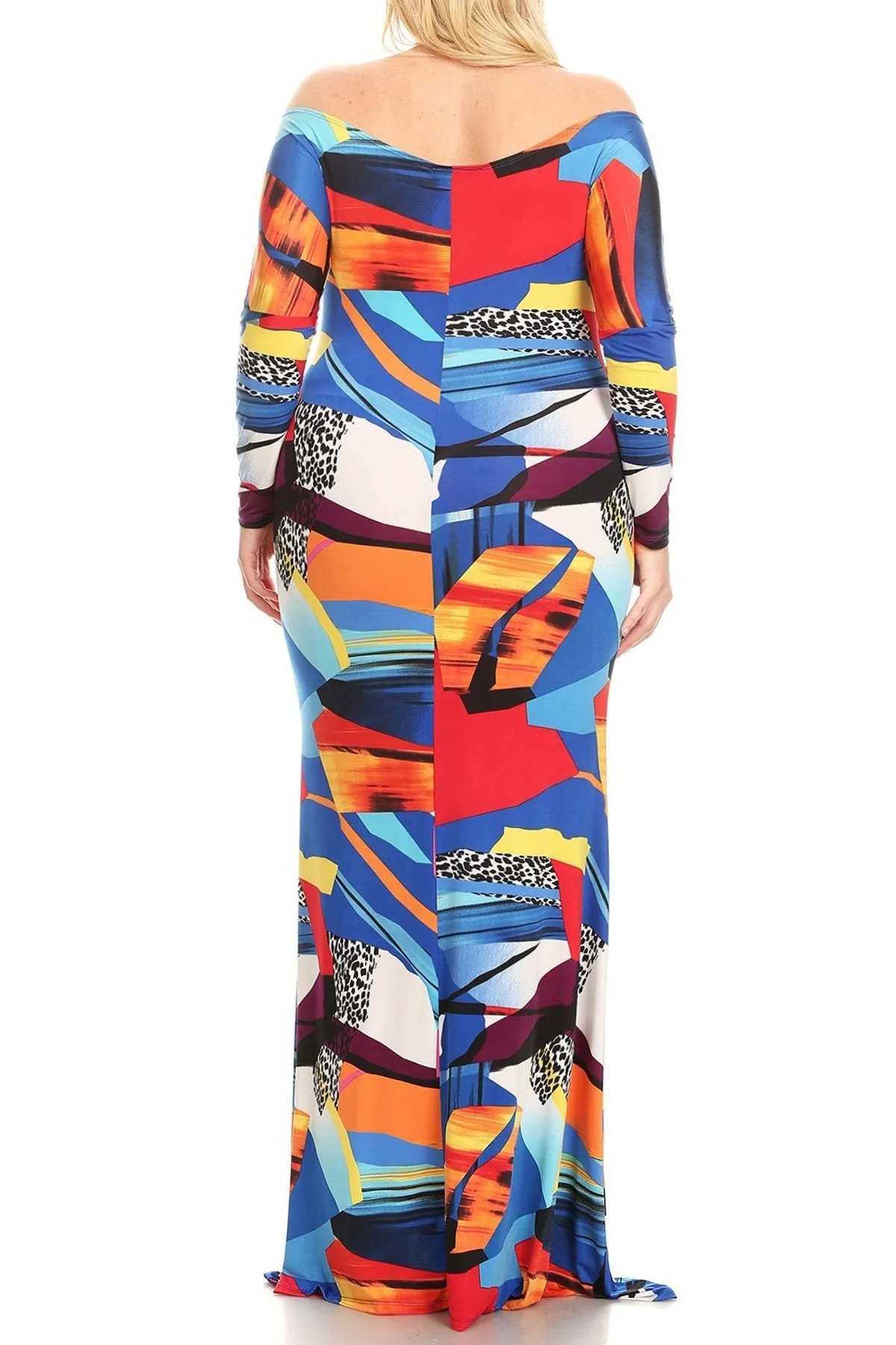 Plus Size Colorful Abstract Off Shoulder Maxi Dress