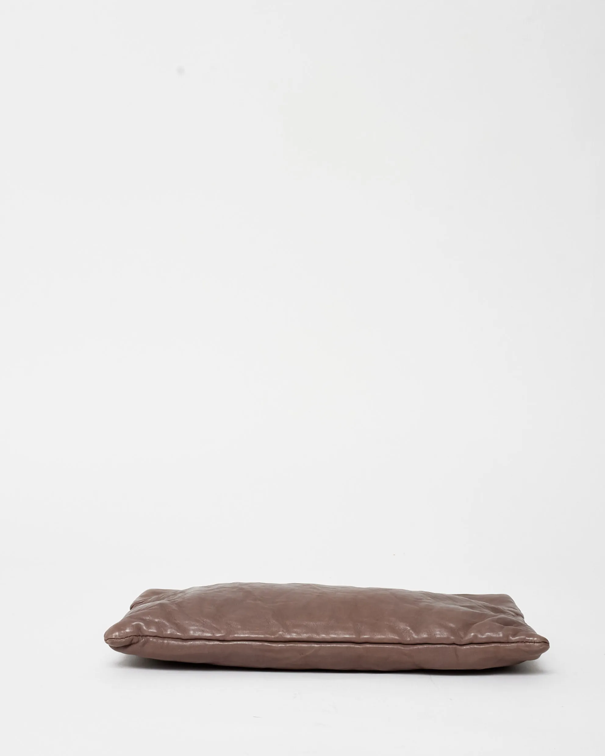 Prada Taupe Leather Logo Zipper Clutch