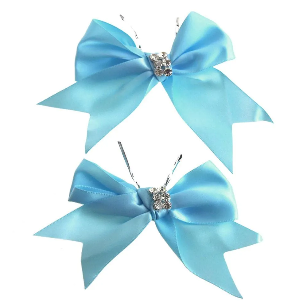 Pre-Tied Satin Bows with Rhinestone, 4-Inch, 2-Piece