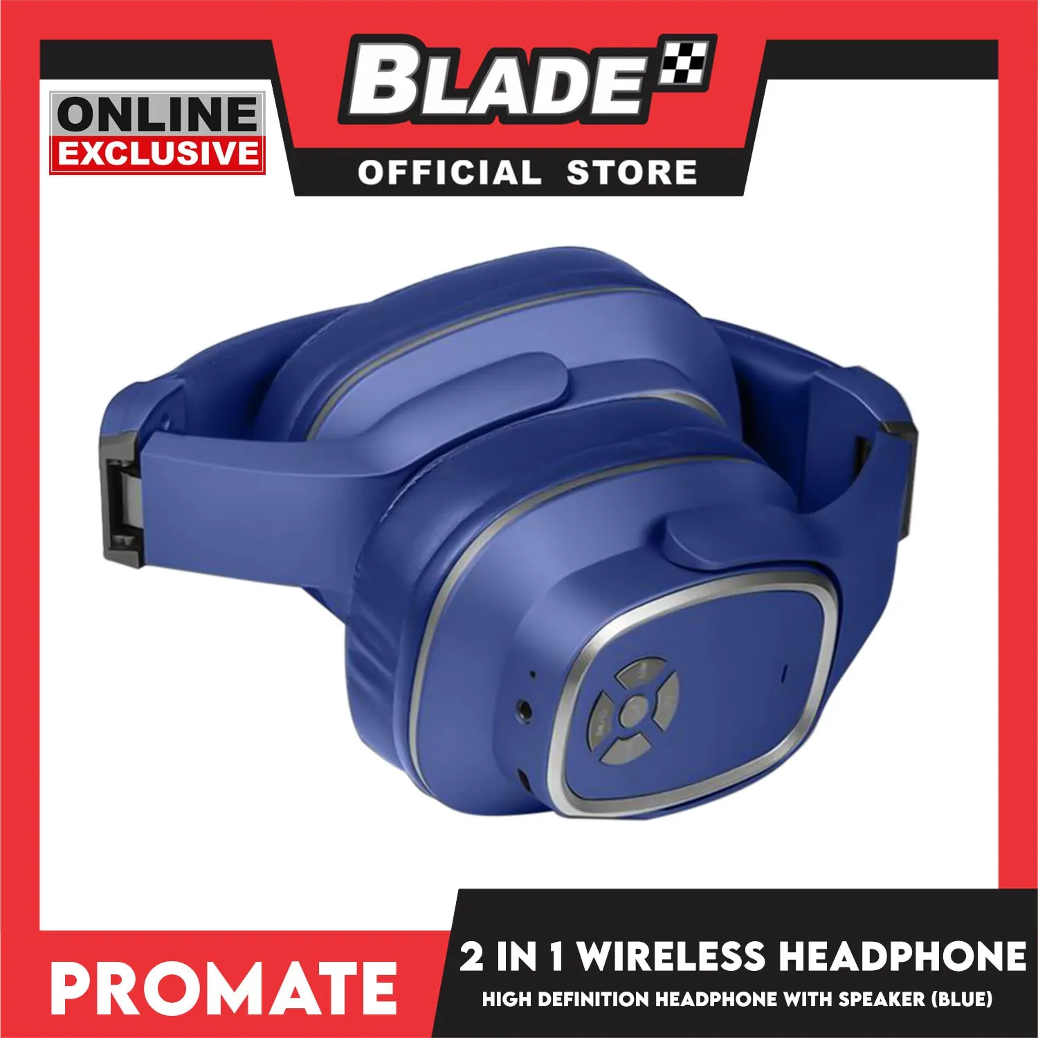 Promate Wireless Headphone with Speaker 2-in-1 High Definition Corvin Bluetooth v5.0 Headphone (Blue)