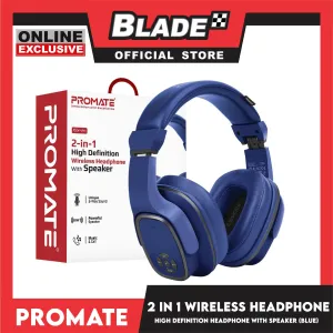 Promate Wireless Headphone with Speaker 2-in-1 High Definition Corvin Bluetooth v5.0 Headphone (Blue)
