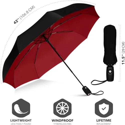 Repel Umbrella Windproof Travel Umbrella - Compact, Durable, Auto Open Close, Strong Fiberglass Frame