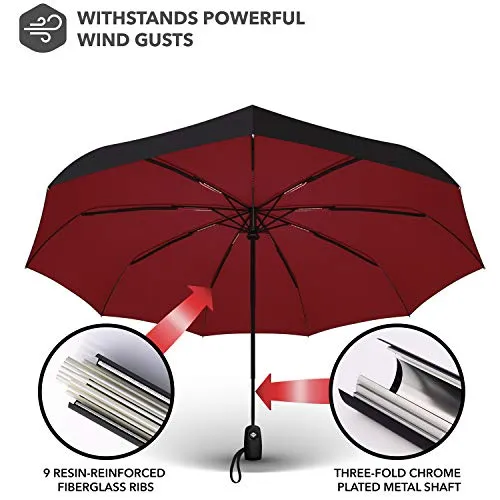 Repel Umbrella Windproof Travel Umbrella - Compact, Durable, Auto Open Close, Strong Fiberglass Frame