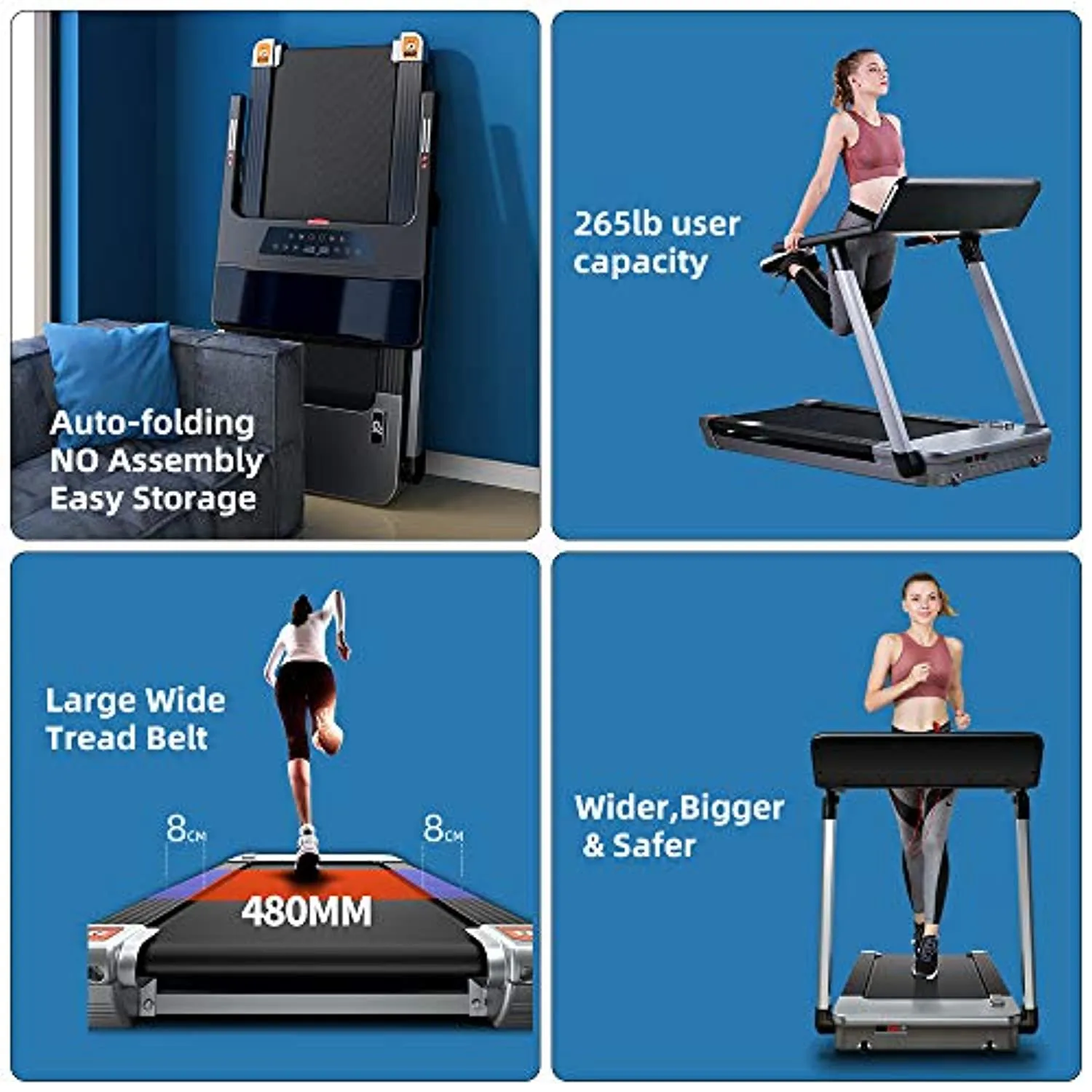 RHYTHM FUN Treadmill Folding Treadmill Desk Treadmill 4.0HP Electric Motorized Treadmill Super Shock-Absorbing Slim Quiet Treadmill with Large Display/Workout APP for Home Office Gym