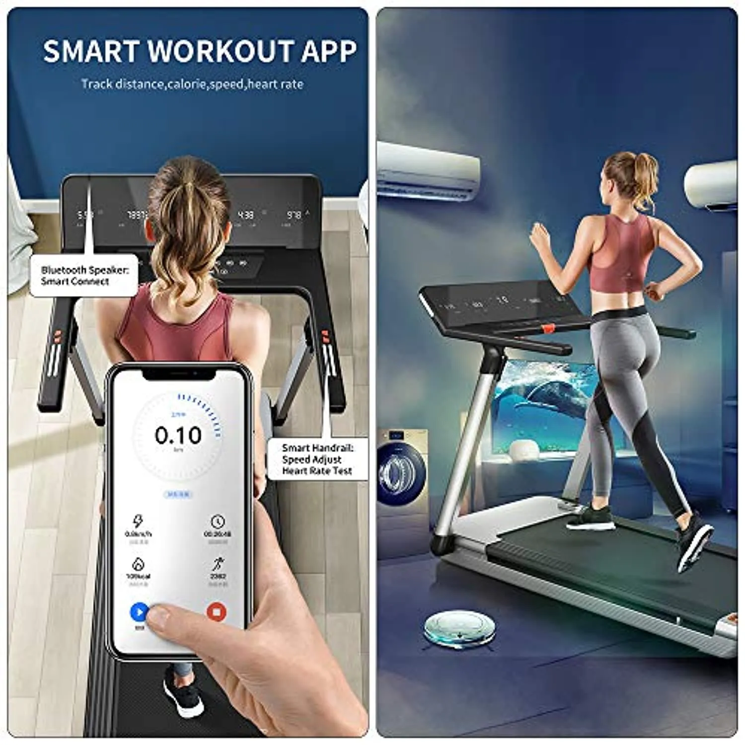 RHYTHM FUN Treadmill Folding Treadmill Desk Treadmill 4.0HP Electric Motorized Treadmill Super Shock-Absorbing Slim Quiet Treadmill with Large Display/Workout APP for Home Office Gym