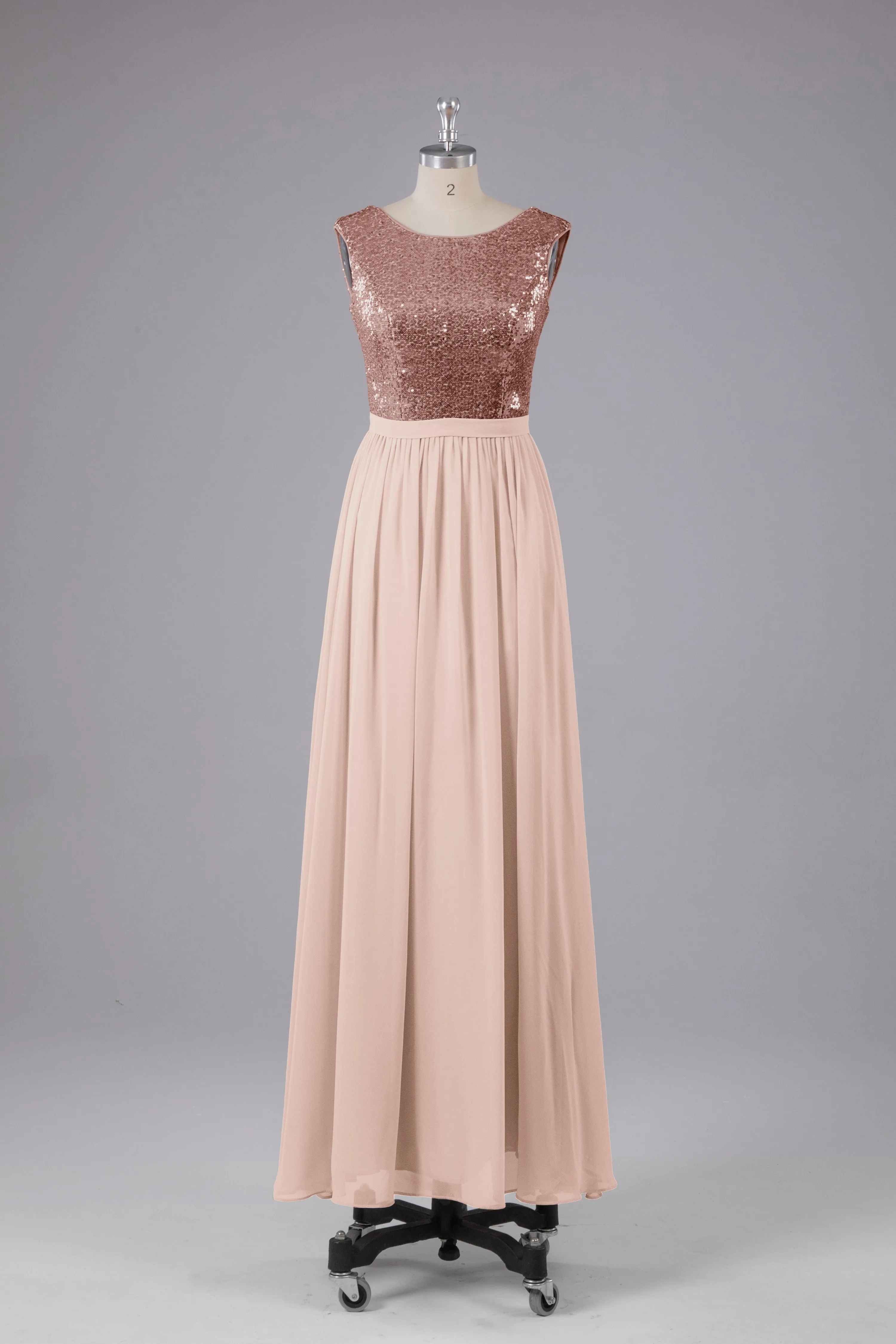 Sequins Scoop Floor Length Bridesmaid Dress