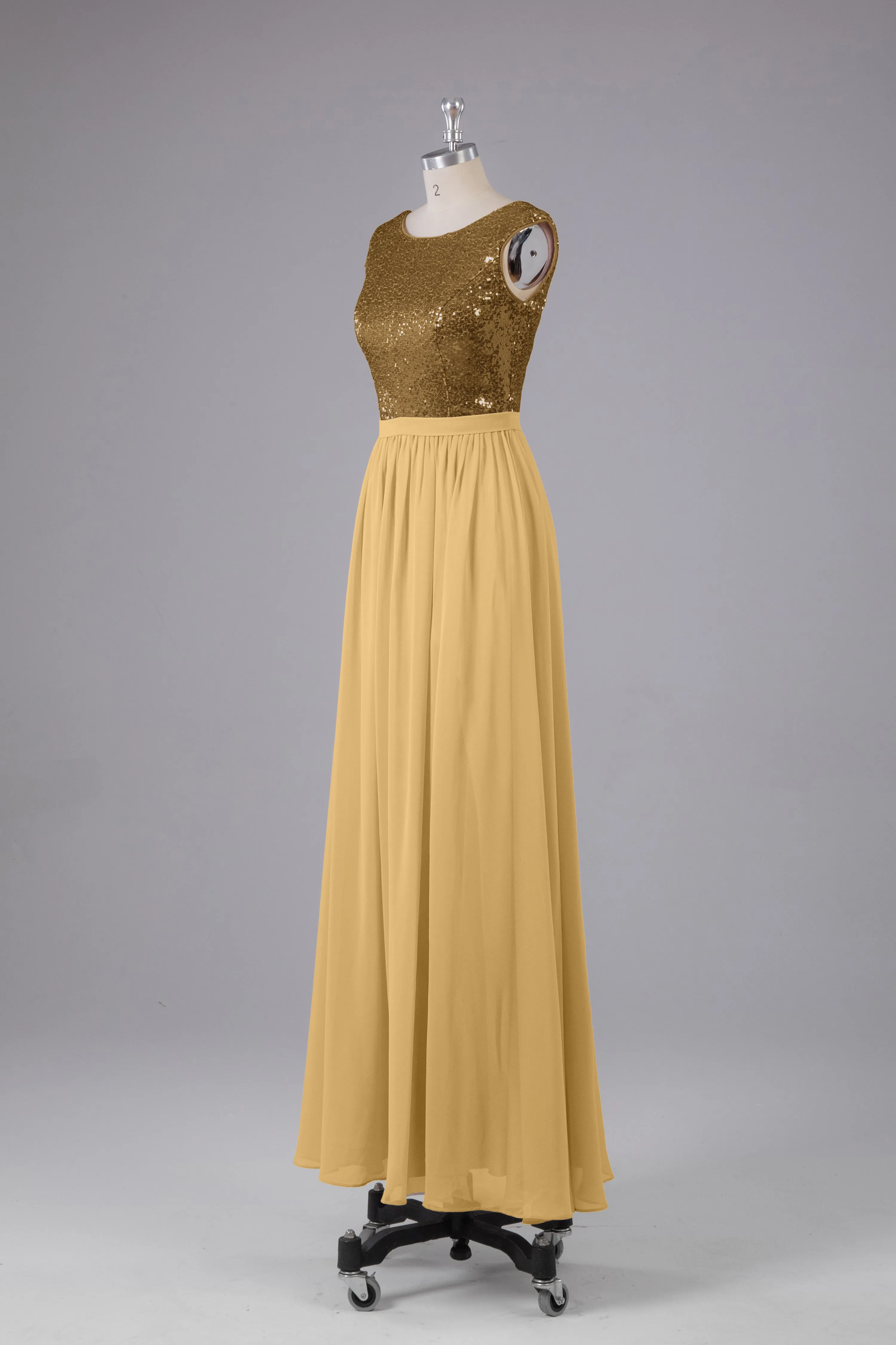 Sequins Scoop Floor Length Bridesmaid Dress