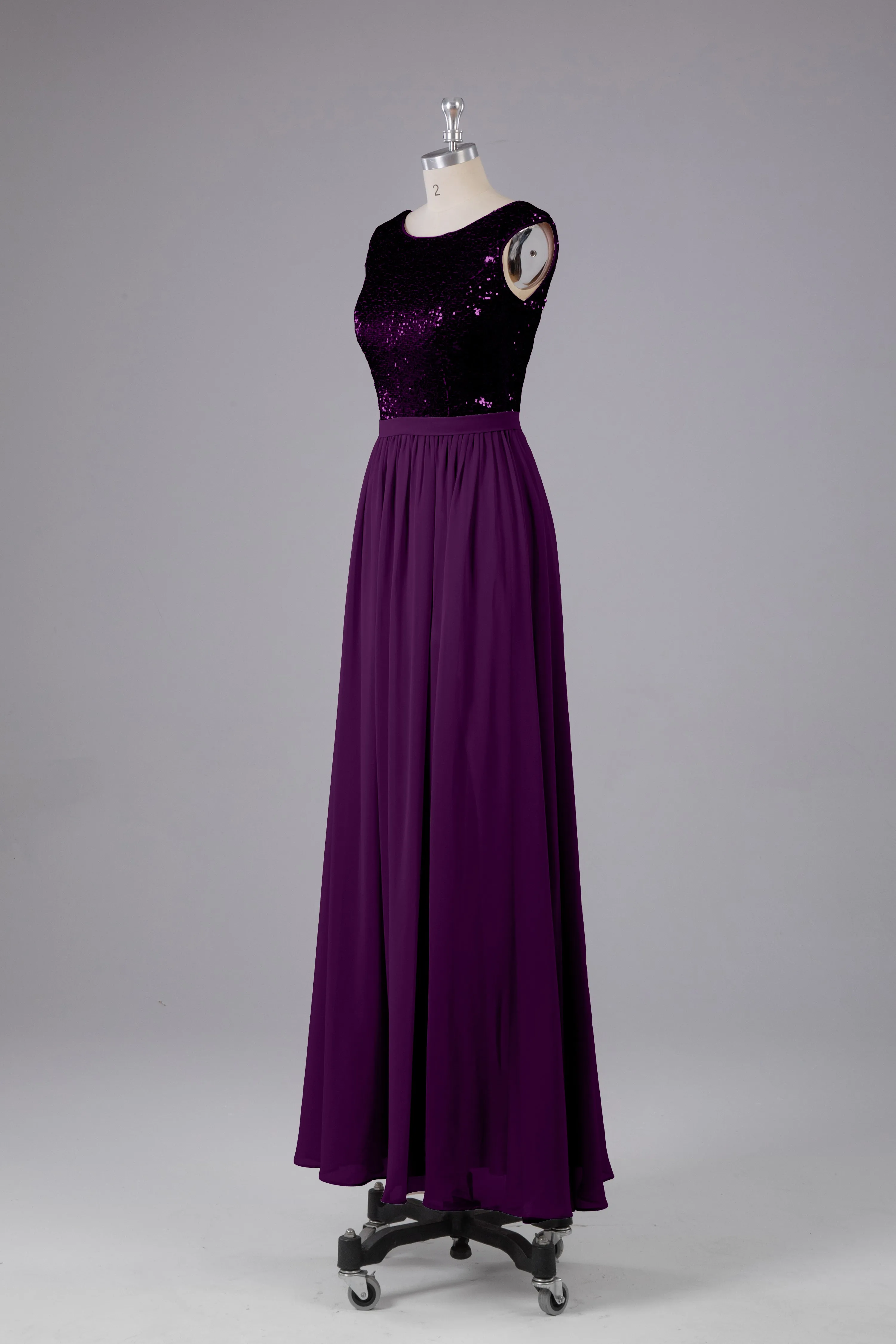 Sequins Scoop Floor Length Bridesmaid Dress