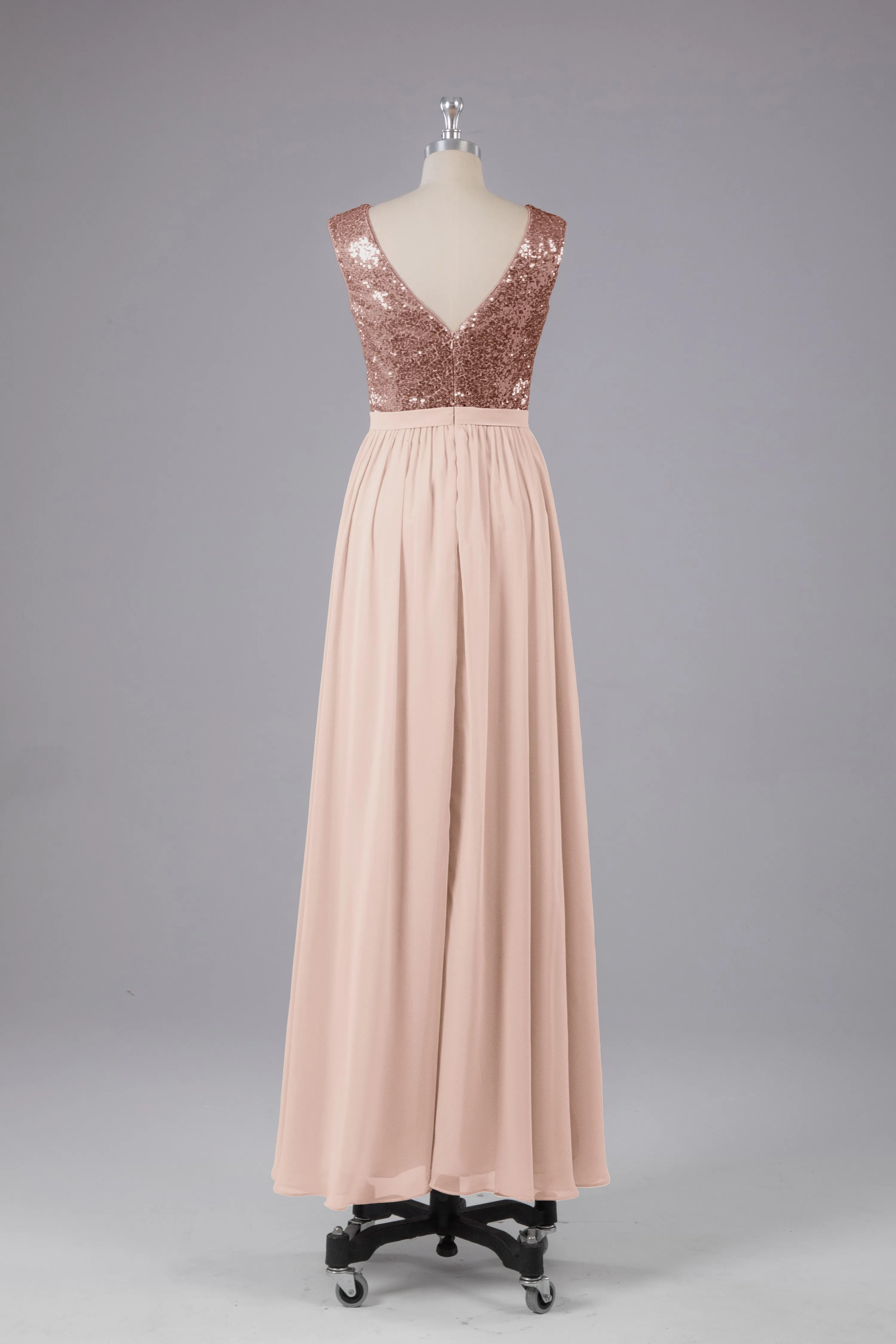Sequins Scoop Floor Length Bridesmaid Dress