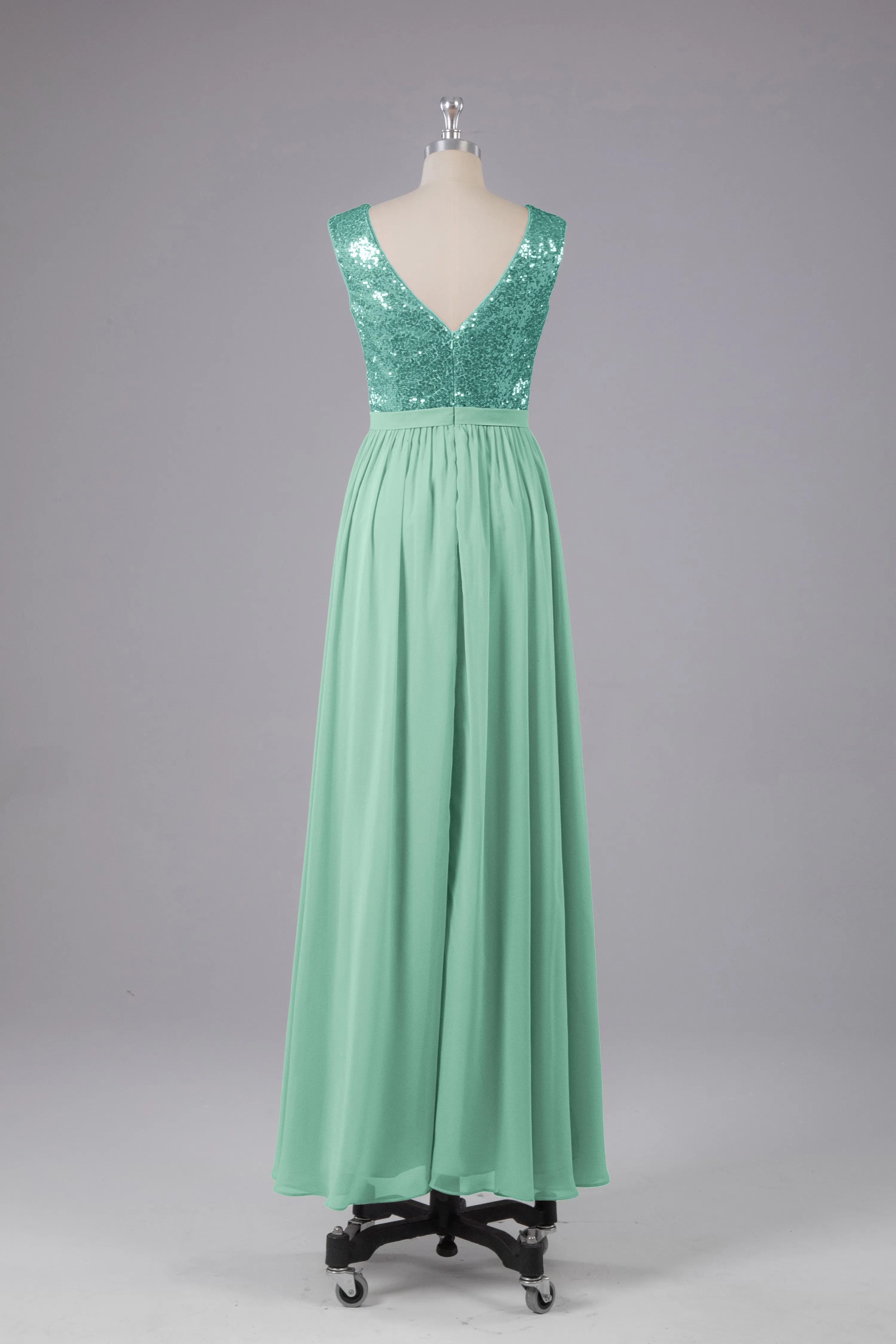 Sequins Scoop Floor Length Bridesmaid Dress