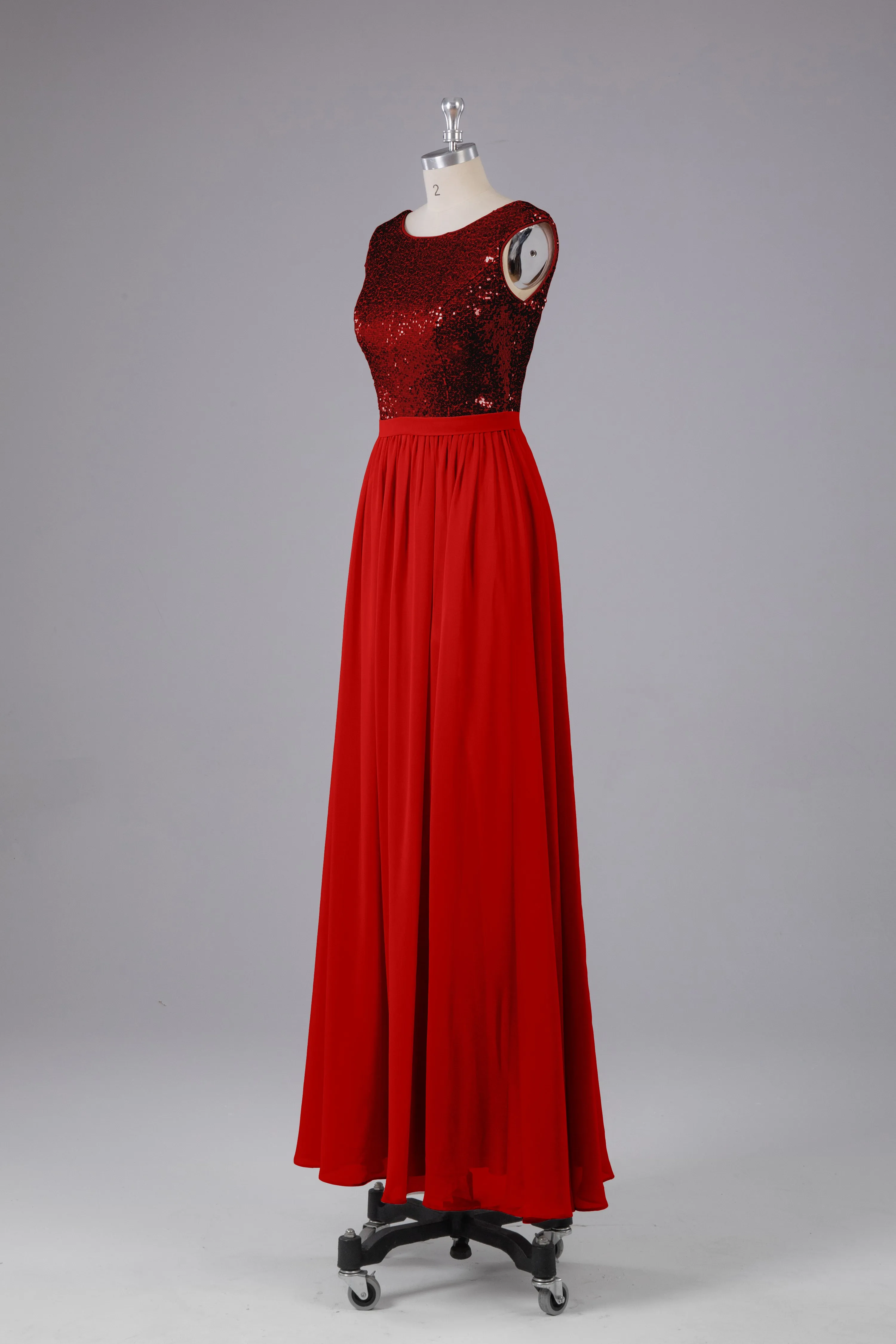 Sequins Scoop Floor Length Bridesmaid Dress